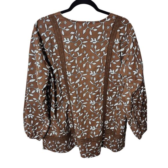 Lands' End Cotton Long Sleeve Split Neck Tunic Top‎ Women's 1X 16-18 Brown Lace - Picture 5 of 8